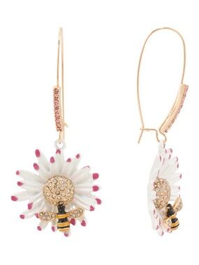 Betsey Johnson Gold Bee & White Daisy Drop Earrings NWT